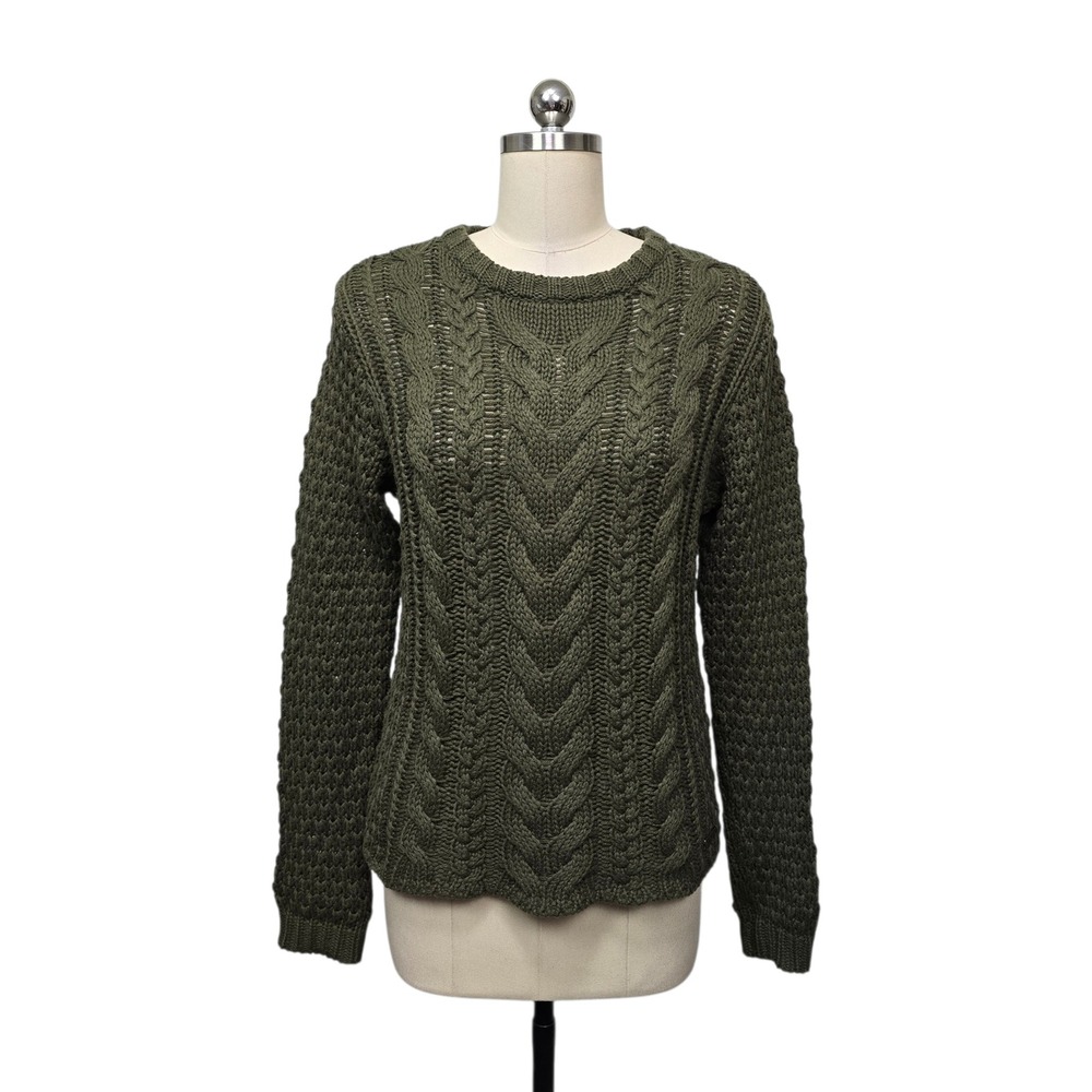 Carve Designs Olive Green Cable Knit Wool‎ Blend Sweater XS Crew Neck Fisherman